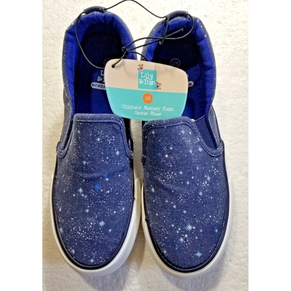 Kid's Sneakers Galaxy Stars Design Memory Foam Canvas Slip-On New US Size 2/3